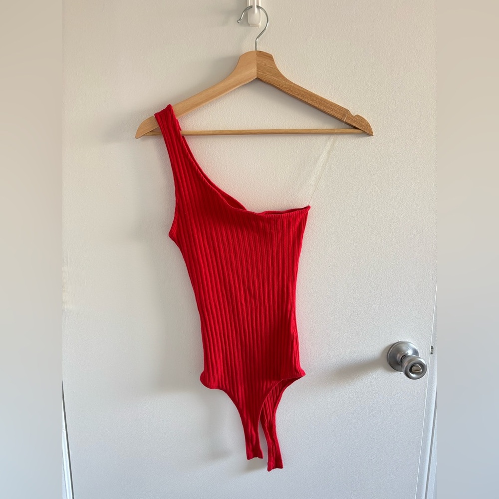 Active USA Red Ribbed Bodysuit